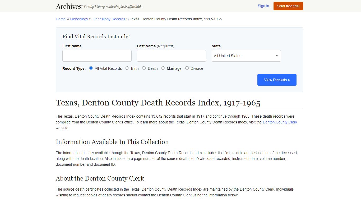 Texas, Denton County Death Records | Search Collections ...